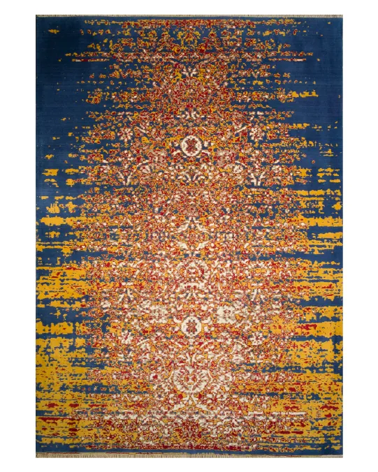 Dark Blue Orange Tufting Rug
