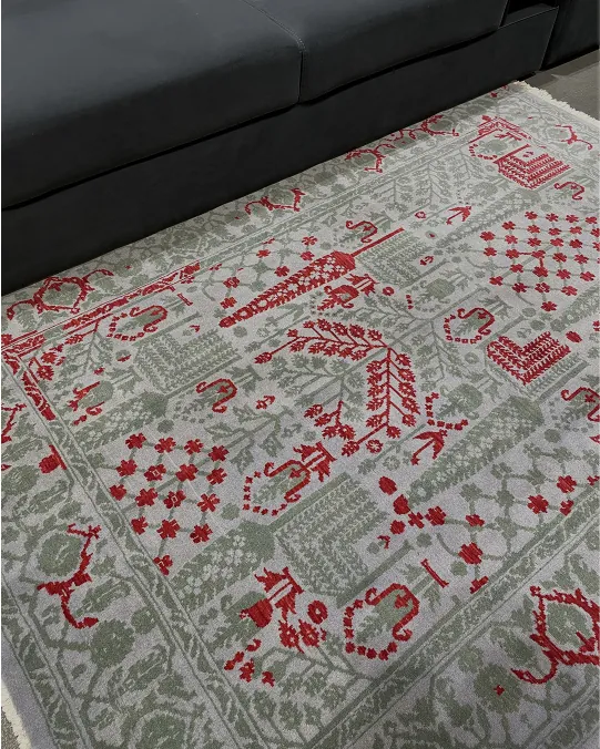 Grey Red Tufting Rug