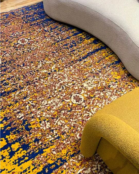 Dark Blue Orange Tufting Rug