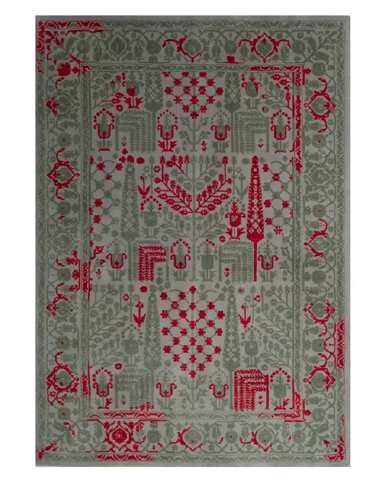 Grey Red Tufting Rug